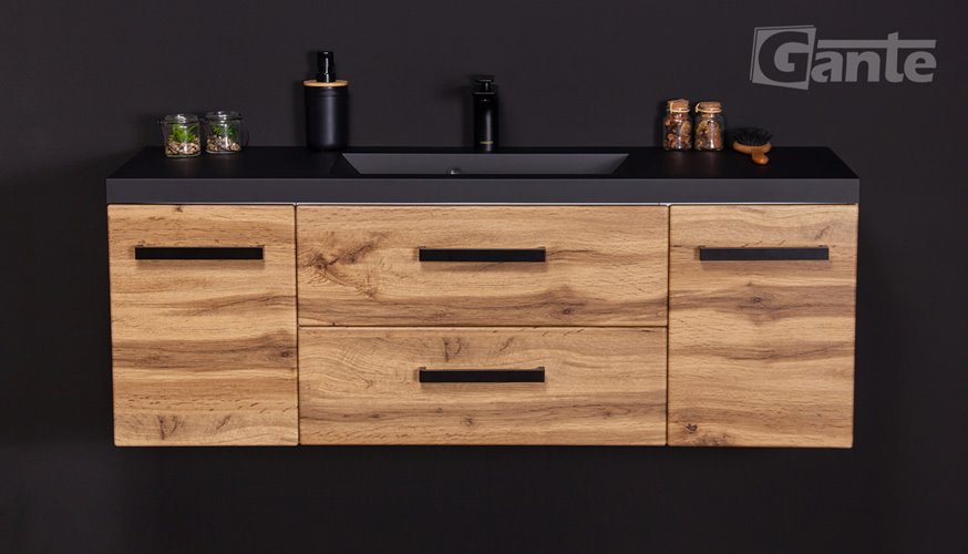Szafka wisząca z czarną matową umywalką 120 cm kolor dąb naturalny 39C seria Fokus Loft Gante