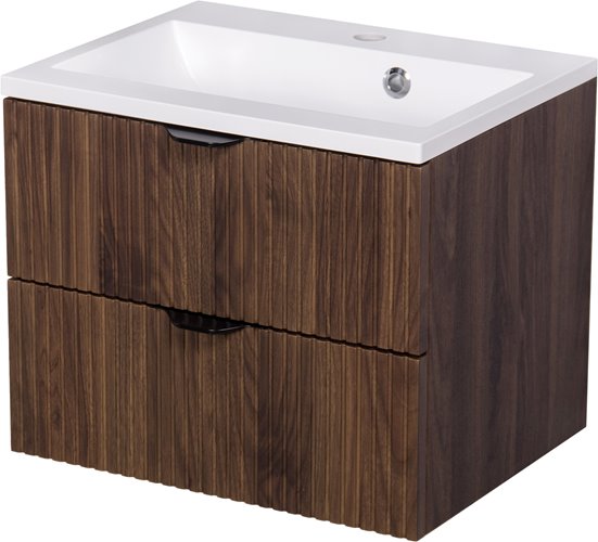 Szafka łazienkowa z lamelami wisząca z umywalką 50 cm 39/2 Victa Lamello kolor orzech