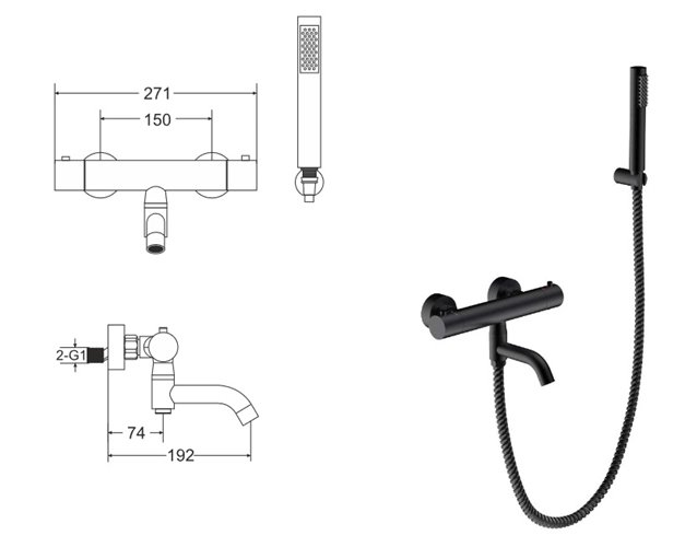 Bateria wannowa ścienna termostatyczna chrom Veo Besco BW-VST-CH