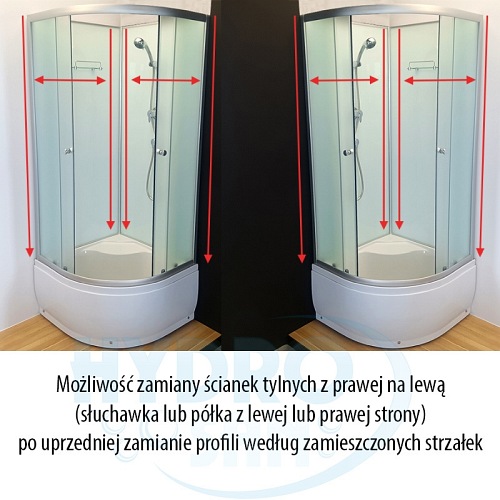Kabina prysznicowa półokrągła zabudowana 90x90 WSH-304B