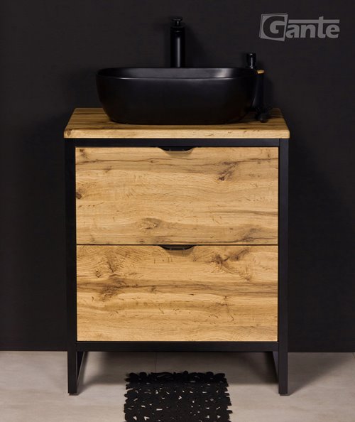 Szafka stojąca z czarną umywalką styl loftowy 60 cm seria New York