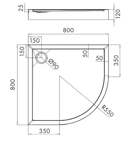 Brodzik prysznicowy na nośniku, półokrągły 80x80 Camden 80/O