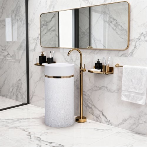 Umywalka wolnostojąca ceramiczna okrągła biała 73x40 cm SCOT1-WH-730