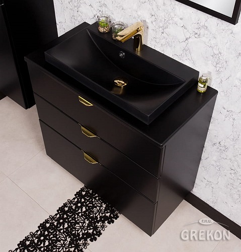 Czarna szafka łazienkowa z czarną umywalką 80/3 cm Liv Victa