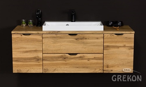 Szafka łazienkowa wisząca z umywalką nablatową dąb naturalny 120 cm Victa Gante