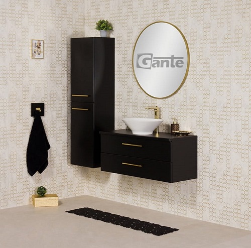 Szafka łazienkowa wisząca 100 cm czarny mat z umywalką nablatową Belli Gold Gante