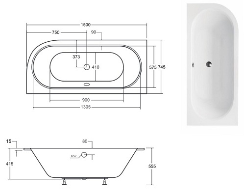 Wanna do zabudowy Avita Slim Besco prawa 150x75 cm