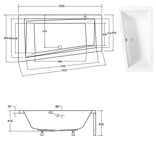 Wanna asymetryczna Intima Besco lewa 150x85 cm
