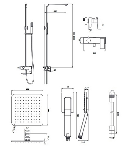 Czarny system prysznicowy Parma PM7444 BL Omnires