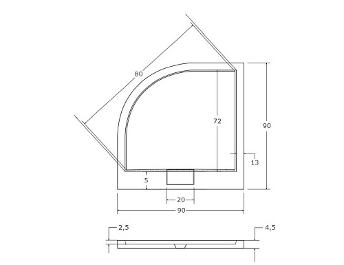 Brodzik do kabiny prysznicowej, półokrągły 90x90 Axim Besco