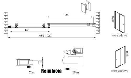 Drzwi prysznicowe rozsuwane Kari Swiac 100 cm Lewe