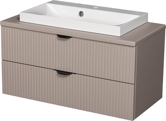 Szafka łazienkowa z lamelami wisząca z nablatową umywalką 80 cm 39/2 Victa Lamello kolor fume mat