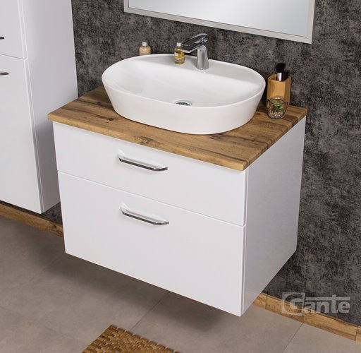 Szafka łazienkowa wisząca z umywalką nablatową 80 cm SETTO MODULO kolor biały połysk