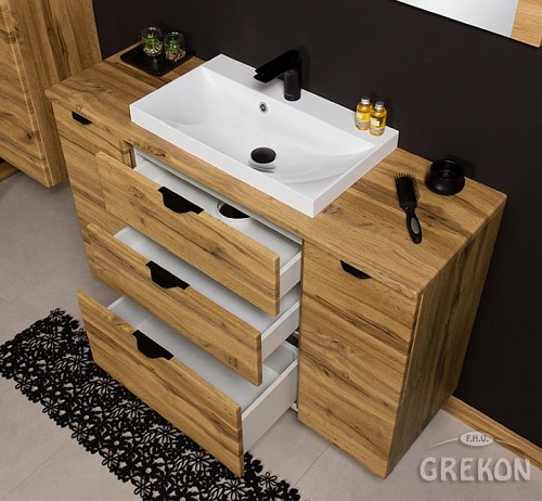 Szafka łazienkowa z umywalką nablatową dąb naturalny 120 cm Victa Gante