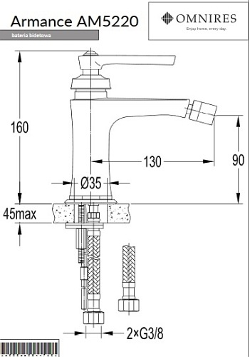 Bateria bidetowa sztorcowa Armance AM5220 CR Omnires