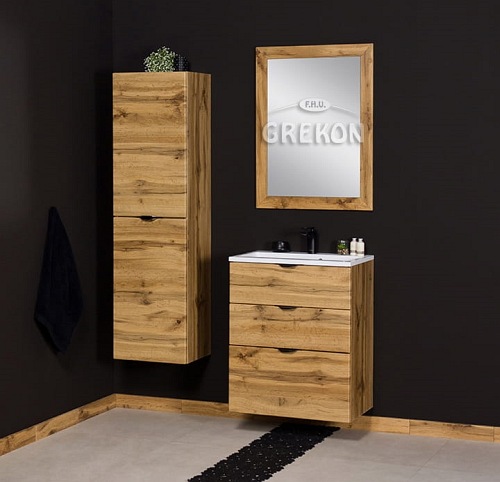 Szafka łazienkowa wisząca z umywalką dąb naturalny 60 cm Victa Gante