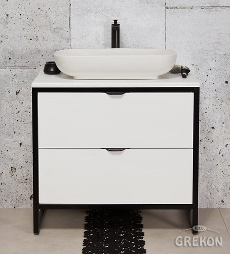 Biała szafka z białą umywalką loft 80 cm seria New York