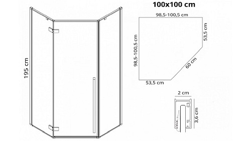 Czarna kabina prysznicowa pięciokątna 100x100 Diamond Rea
