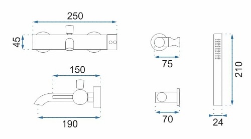 Miedź połysk Bateria wannowa kolor miedzi Lungo Rea