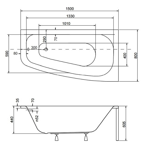 Wanna narożna 150 cm Prawa Luna Besco