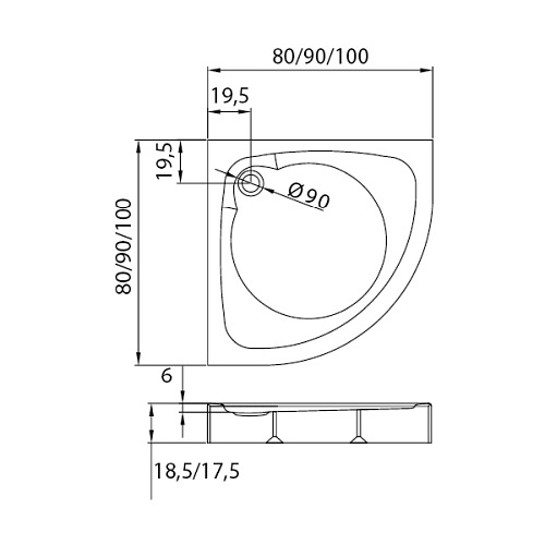 Brodzik półokrągły 90x90 B-0228 Cantare New Trendy