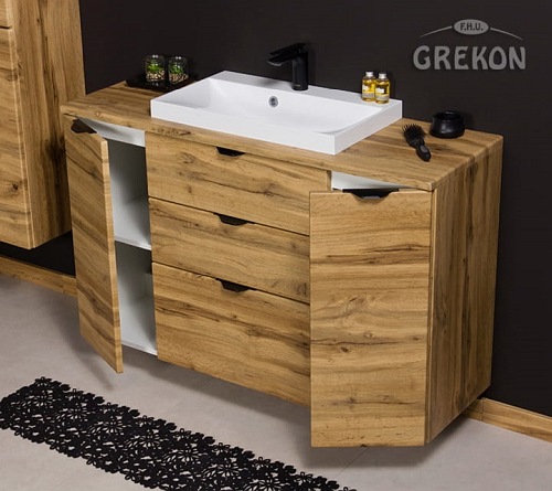 Szafka łazienkowa z umywalką nablatową dąb naturalny 120 cm Victa Gante