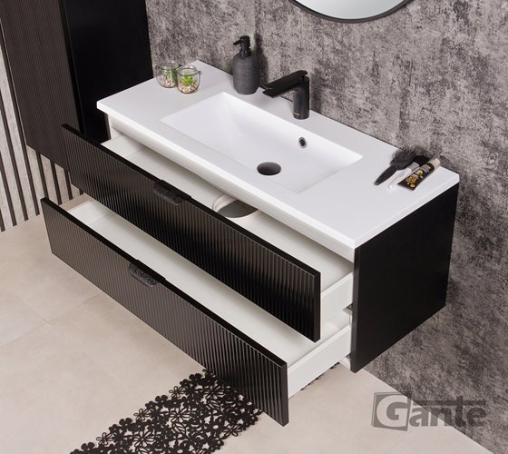 Szafka łazienkowa z umywalką wisząca szklane fronty czarny mat 100 cm Bravia Gante