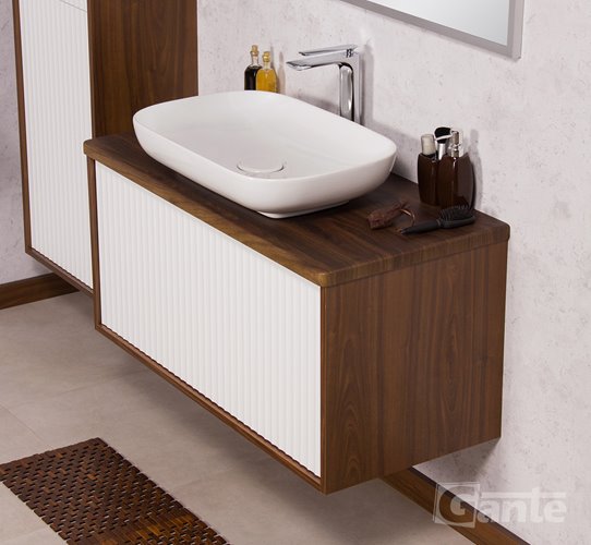 Szafka łazienkowa wisząca z umywalką dąb wenge/biały mat 100 cm Venus Gante