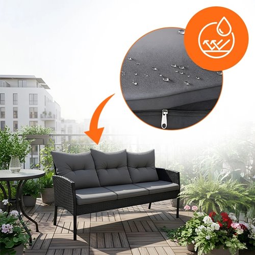 Zestaw mebli ogrodowych z technorattanu sofa, stół, krzesła, pufy Manas zdjęcie 12