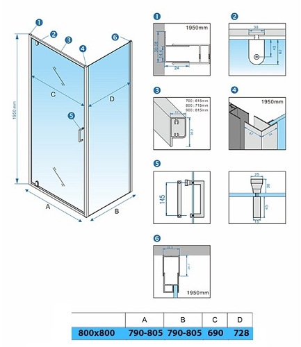 Kabina prysznicowa 80x80 kwadratowa drzwi pełne uchylne KZ04B