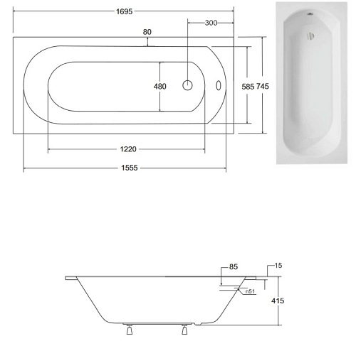 Wanna prostokątna do zabudowy Intrica Slim Besco 170 cm