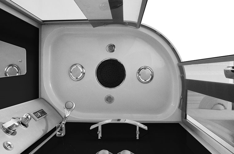 Kabina prysznicowa z hydromasażem na niskim brodziku czarne ścianki 120x85 prawa MO-18220