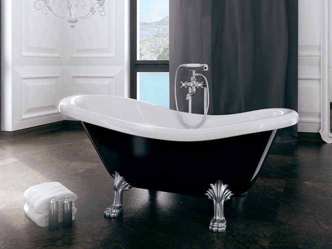 Czarno-biała wanna wolnostojąca 160 nogi chrom Otylia B&W Besco WKO-160-BWC