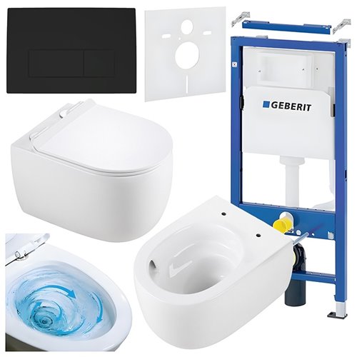 Zestaw podtynkowy stelaż GEBERIT DUOFIX + miska LAKE-WH-TR-01 + przycisk DELTA 50 czarny mat