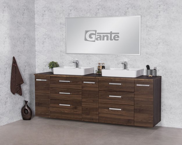 Szafka łazienkowa wisząca z umywalką nablatową 210 cm 50/3 Fokus kolor orzech