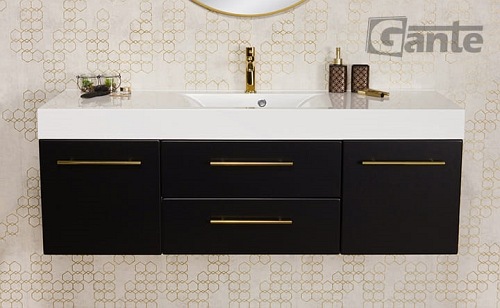 Szafka łazienkowa wisząca czarny mat z umywalką 140 cm Nela Belli Gold Gante
