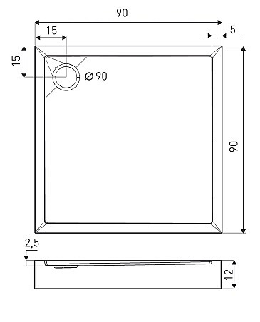Brodzik kwadratowy czarny struktura kamienia 90x90 David Kerra