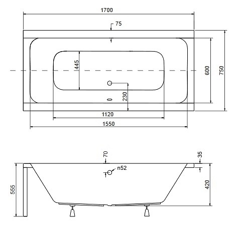Wanna prostokątna 170 cm Quadro Besco
