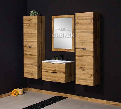 Szafka łazienkowa z umywalką wisząca dąb naturalny 60 cm Victa Gante