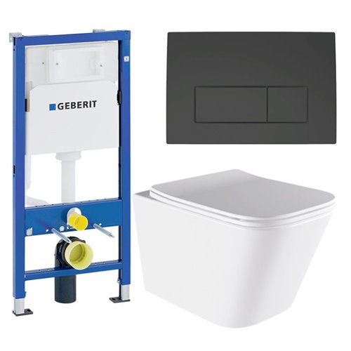 Zestaw podtynkowy stelaż GEBERIT DUOFIX + miska AQUA-WH-03 + przycisk DELTA 50 czarny mat