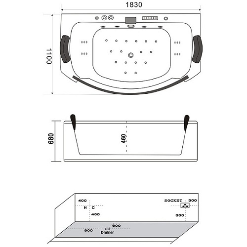 Wanna z hydromasażem Suprema 664 185x110
