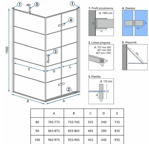 Czarna kabina prysznicowa składana 80x80 Molier Black Rea