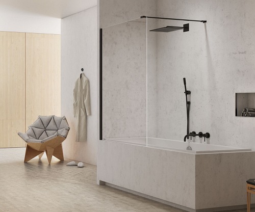 Czarny parawan wannowy 80x150 EXK-0292-WP New Modus Black