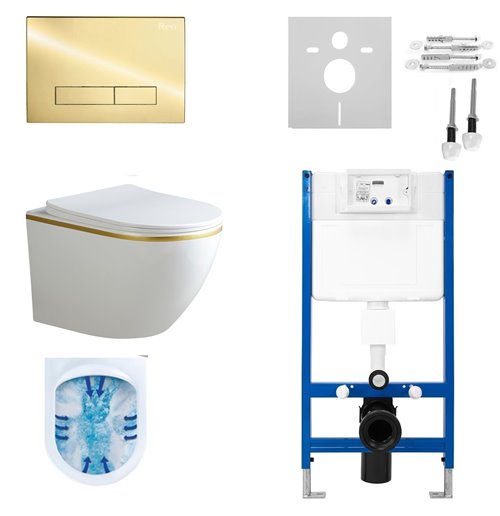 Zestaw podtynkowy kompletny stelaż + miska PEAK-WH-GL-RIM-03 + przycisk ST+H GOLD