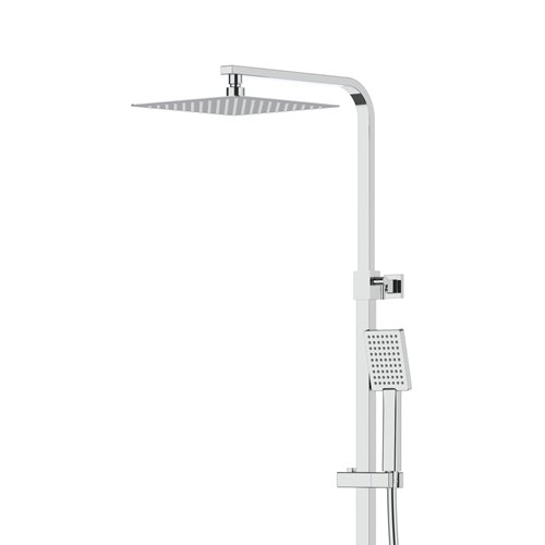 Kolumna prysznicowa w kolorze chrom wylewka wannowa z baterią termostatyczną deszczownica kwadratowa CMN02TCHW Ango Corsan