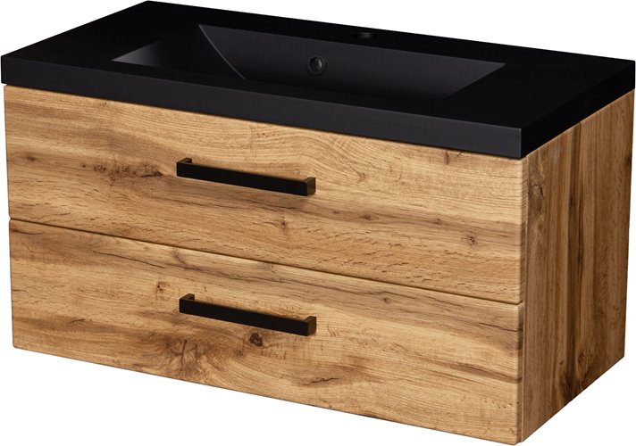 Szafka wisząca z czarną matową umywalką 80 cm kolor dąb naturalny 39/2 seria Fokus Loft Gante