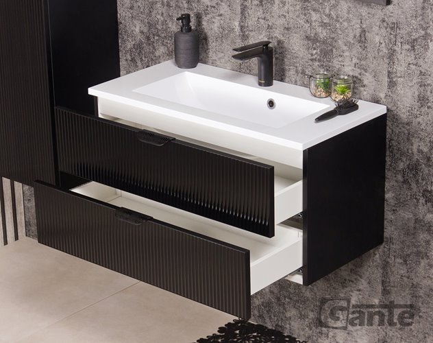 Szafka łazienkowa z umywalką wisząca szklane fronty czarny mat 80 cm Bravia Gante