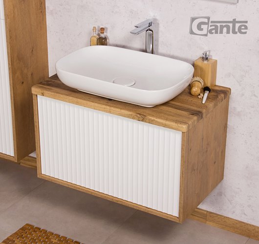 Szafka łazienkowa wisząca z umywalką dąb naturalny/biały mat 80 cm Venus Gante