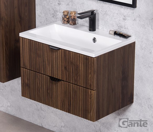 Szafka łazienkowa z lamelami wisząca z umywalką 60 cm 39/2 Victa Lamello kolor orzech