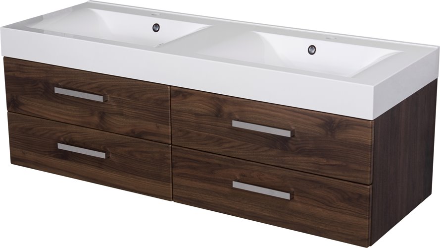 Szafka łazienkowa wisząca z umywalką 140 cm 50/4 Nela Fokus kolor orzech